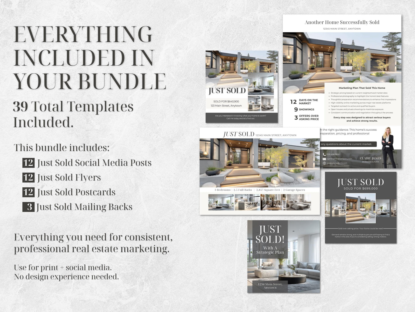 39 Just Sold Realtor Templates | Flyers, Postcards, Social Media Canva Templates | Real Estate Marketing Bundle