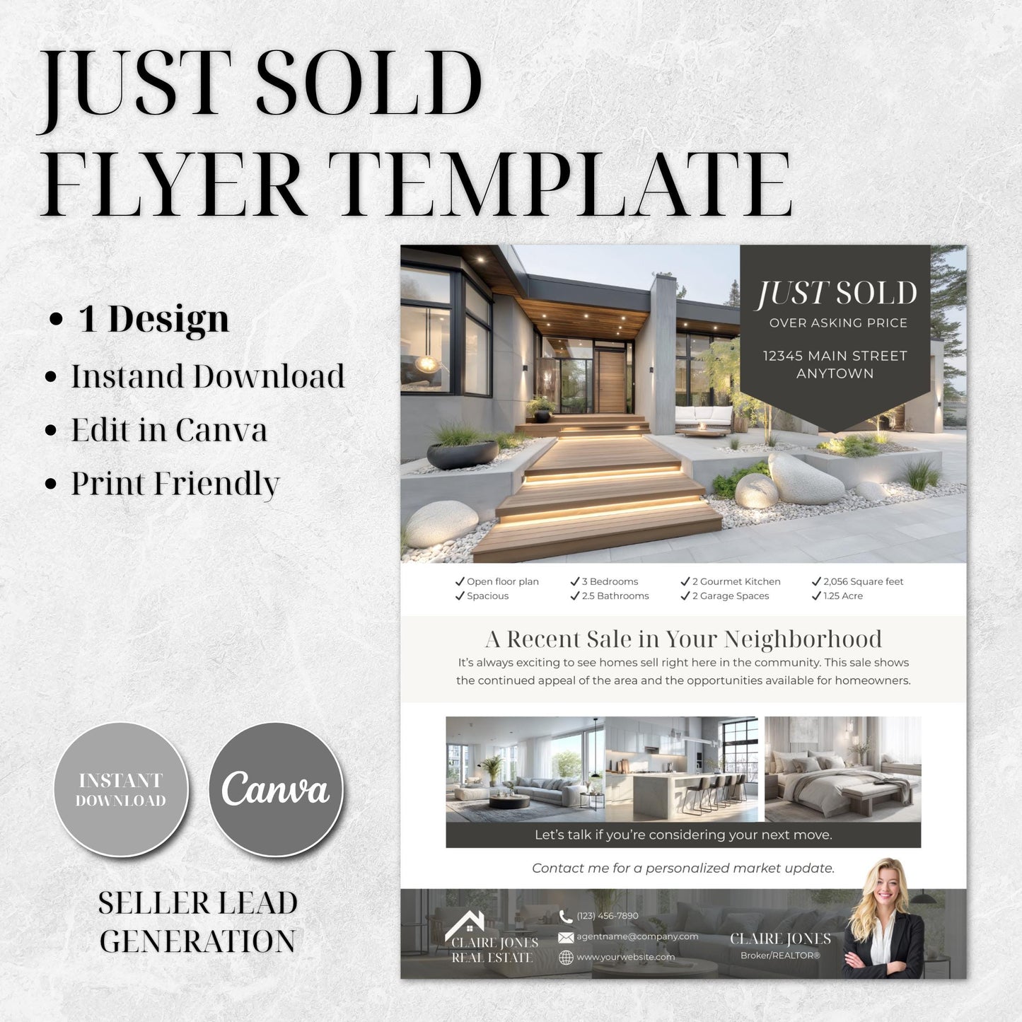 Just Sold Flyer Template, Editable Canva Real Estate Flyer, Realtor Marketing Template, Instant Download