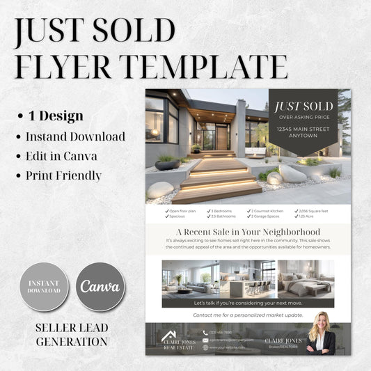 Just Sold Flyer Template, Editable Canva Real Estate Flyer, Realtor Marketing Template, Instant Download