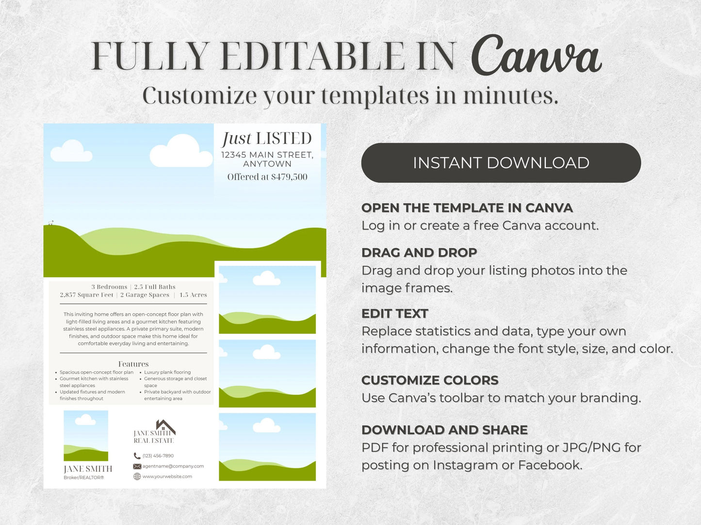 Just Sold Flyer Template, Editable Canva Real Estate Flyer, Realtor Marketing Template, Instant Download