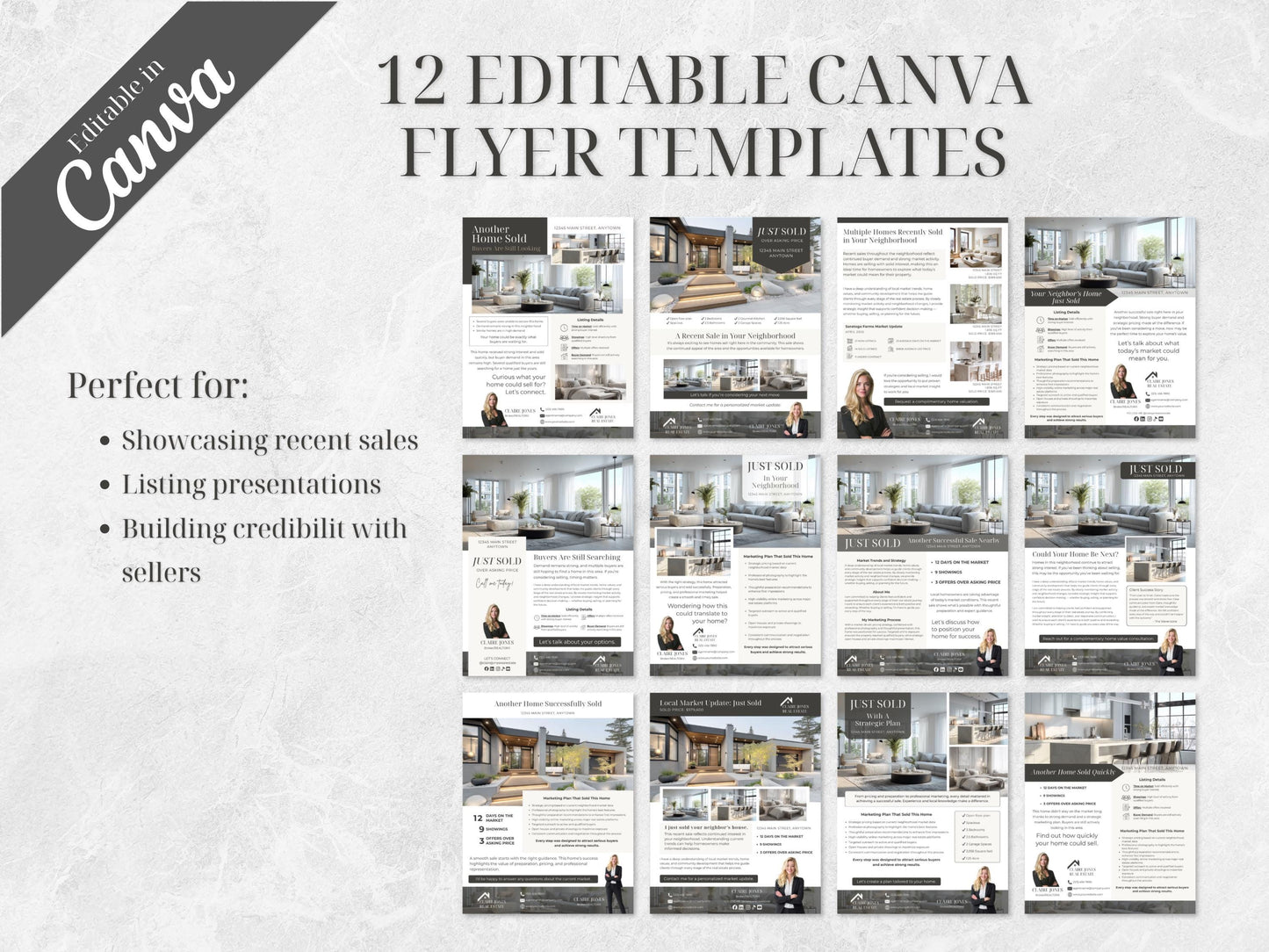 39 Just Sold Realtor Templates | Flyers, Postcards, Social Media Canva Templates | Real Estate Marketing Bundle