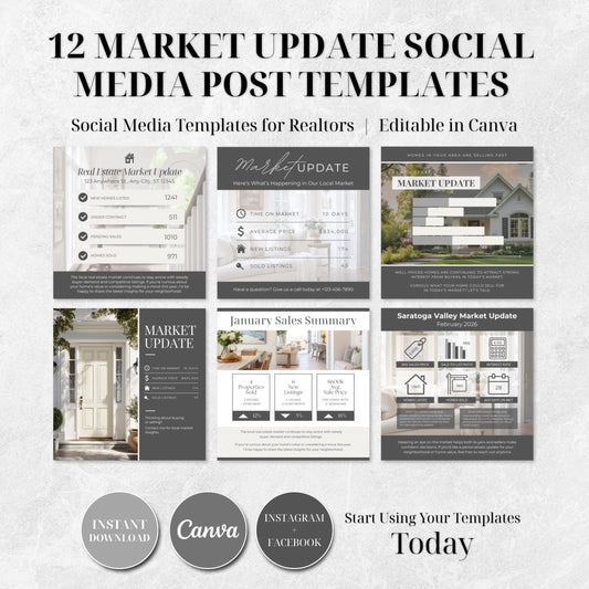 Real Estate Market Update Templates | Realtor Instagram & Facebook Canva Templates | Housing Market Social Media Posts