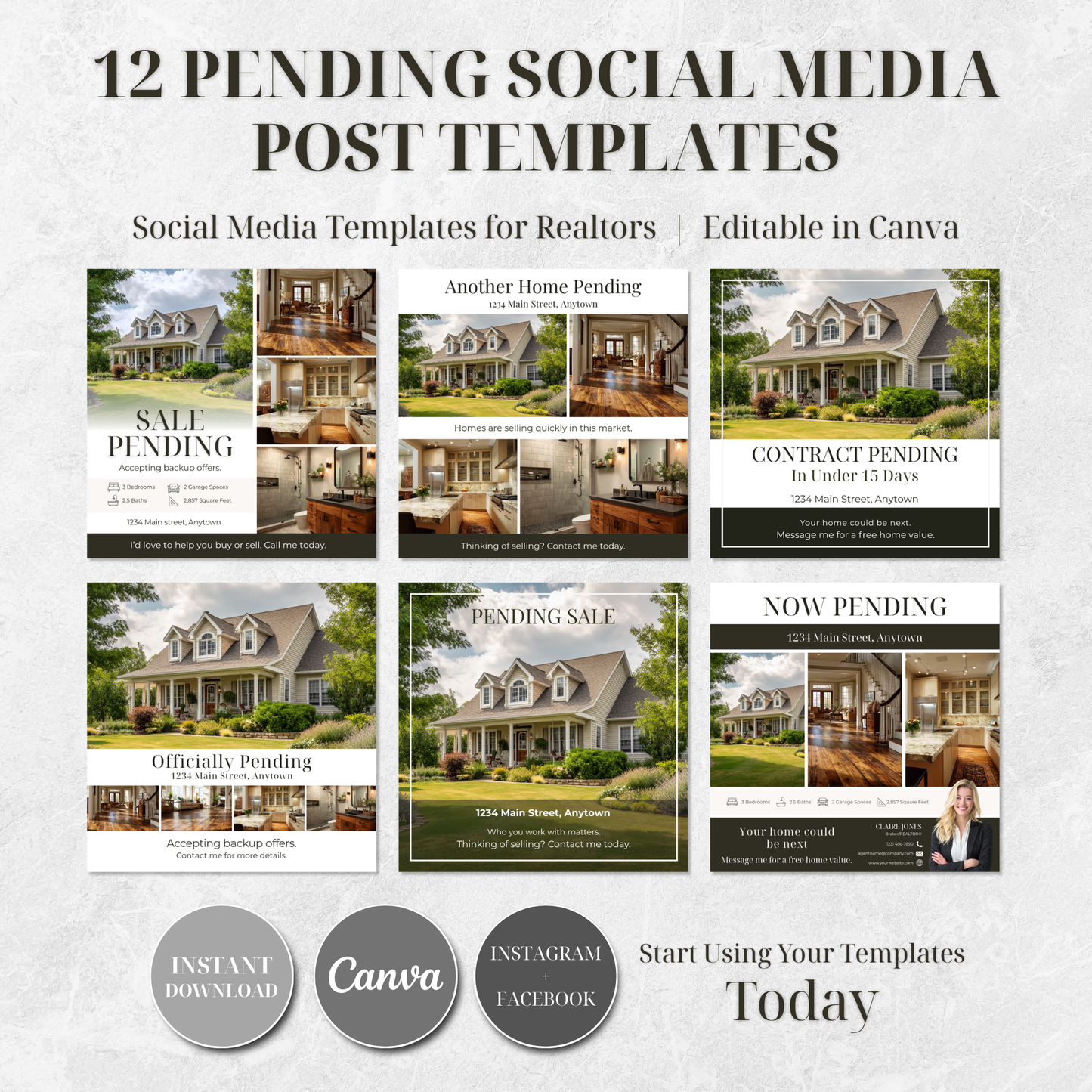 Realtor Sale Pending Social Media Templates, Editable Canva Posts (Digital Download)