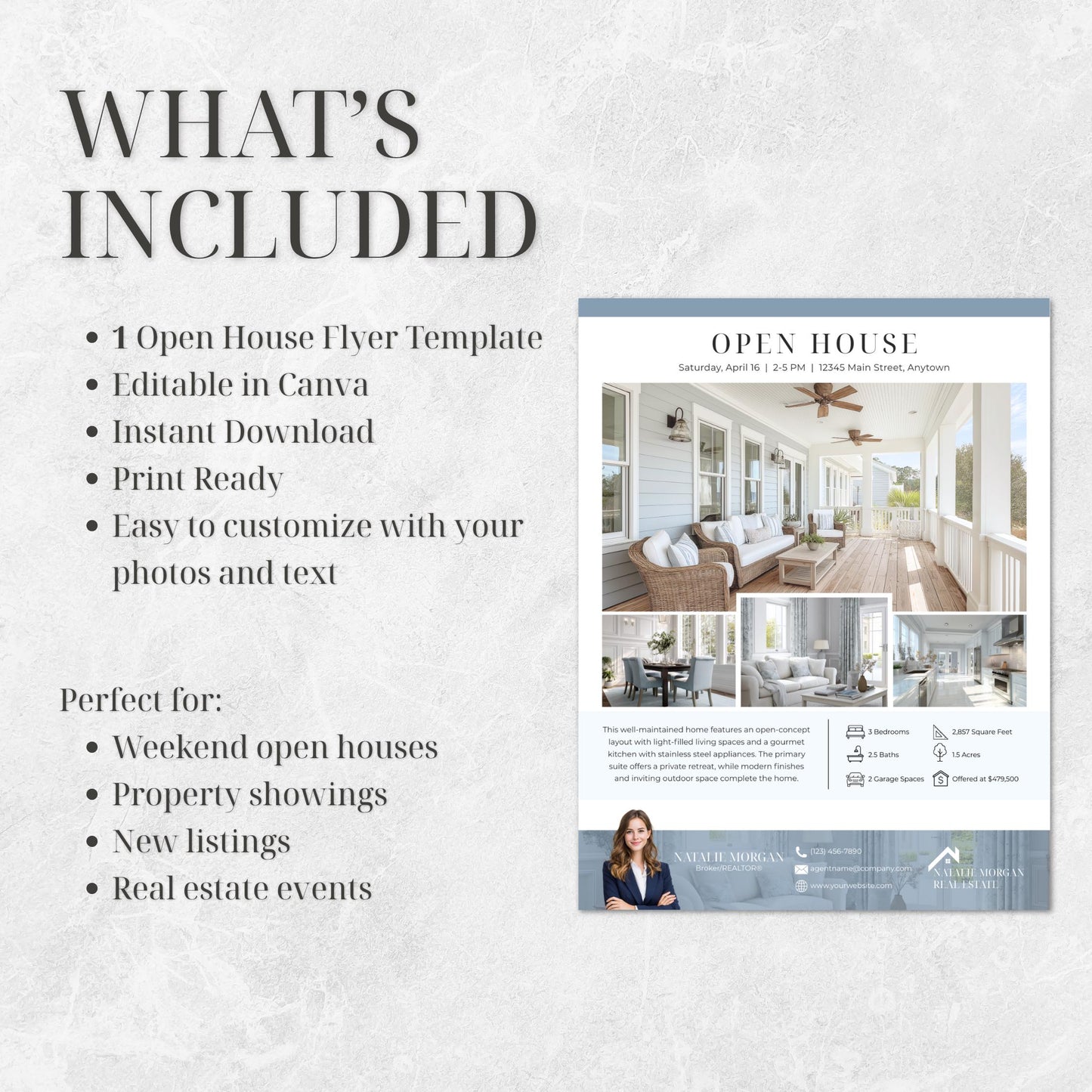 Open House Flyer Template, Editable Canva Real Estate Flyer, Realtor Marketing Template, Instant Download
