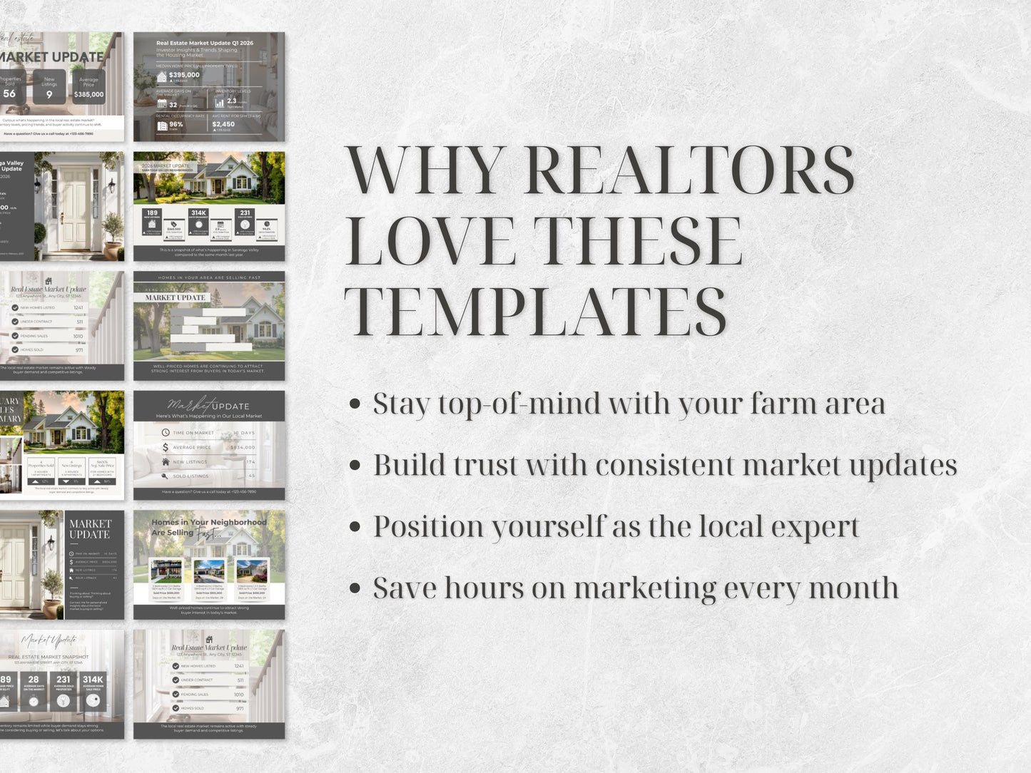 Real Estate Market Update Template | Realtor Postcard Canva Template | 12 Market Update Postcards + 3 Backs | Editable Marketing Kit