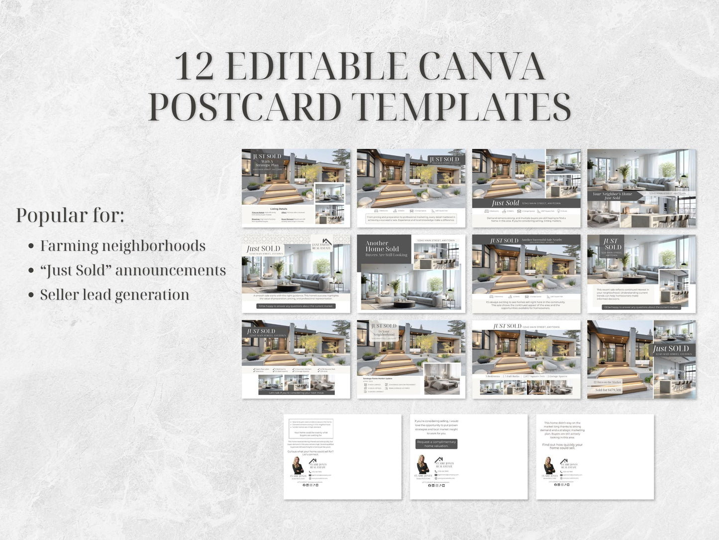 39 Just Sold Realtor Templates | Flyers, Postcards, Social Media Canva Templates | Real Estate Marketing Bundle