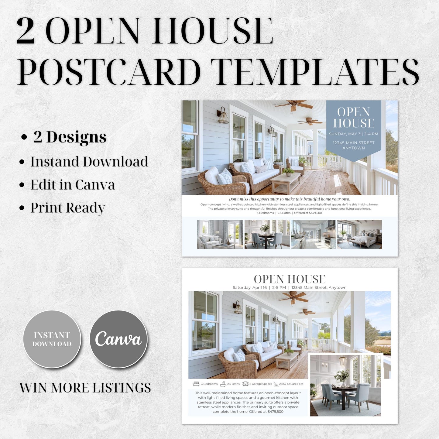 Open House Postcard Templates, Canva Editable Real Estate Postcards, Realtor Marketing Template, 5x7 Postcards, Instant Download
