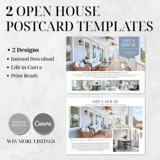 Open House Postcard Templates, Canva Editable Real Estate Postcards, Realtor Marketing Template, 5x7 Postcards, Instant Download