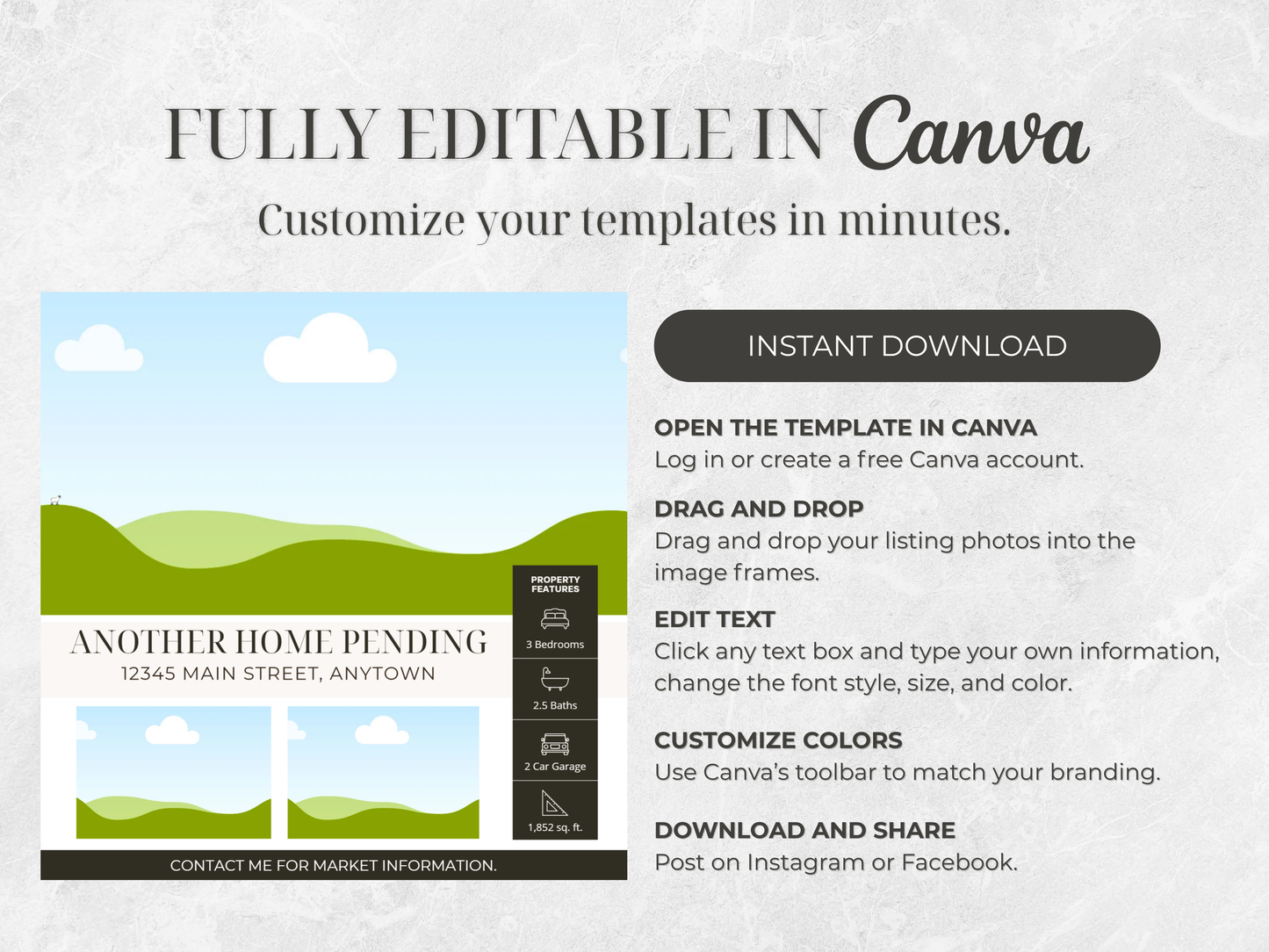 Realtor Sale Pending Social Media Templates, Editable Canva Posts (Digital Download)