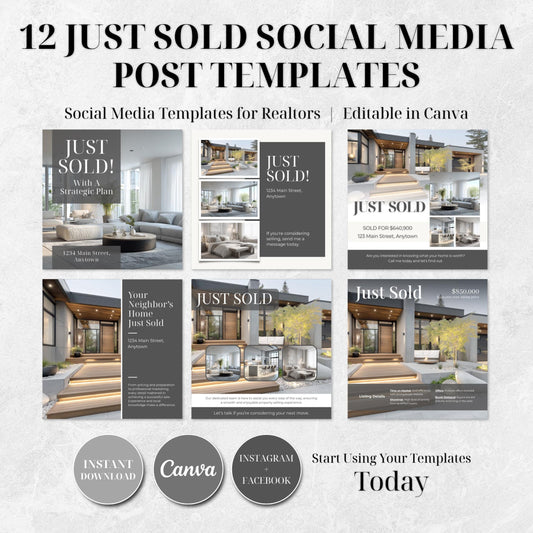 Just Sold Instagram Templates for Realtors | Real Estate Social Media Canva Templates | Realtor Marketing Posts