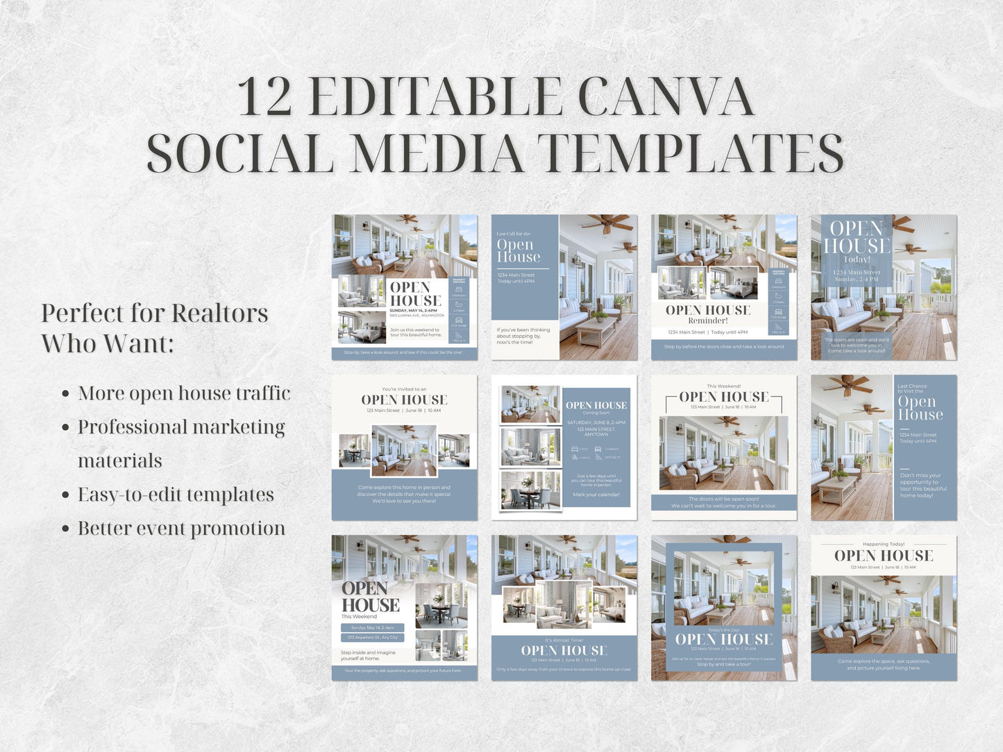 39 Open House Realtor Templates | Flyers, Postcards, Social Media Canva Templates | Real Estate Marketing Kit