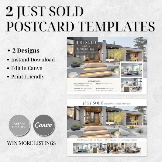 Just Sold Postcard Template, Canva Editable Real Estate Postcard, Realtor Marketing Template, 5x7 Postcard, Instant Download