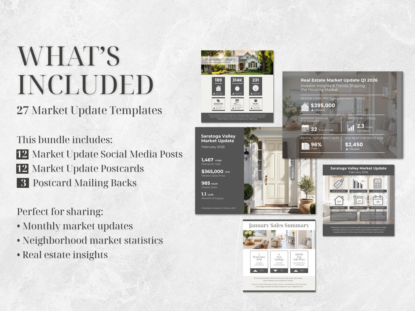 27 Real Estate Market Update Templates | Realtor Social Media & Postcard Canva Templates | Monthly Housing Market Posts