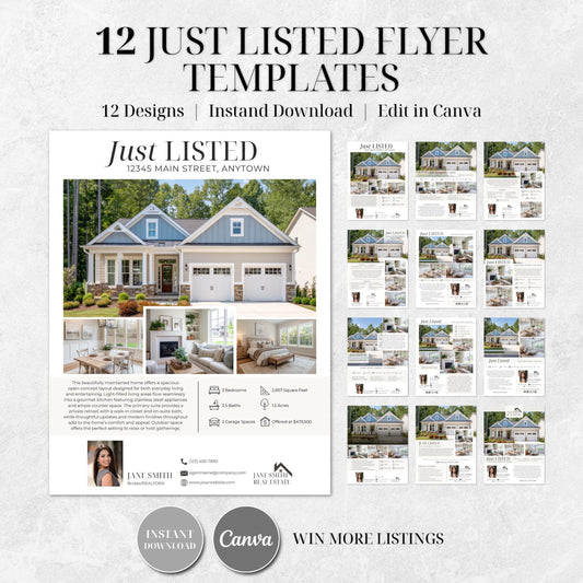 Just Listed Flyer Templates, Real Estate Canva Templates, Editable Realtor Marketing Flyers, Listing Promotion Kit