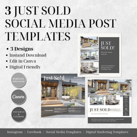 Just Sold Social Media Templates, Canva Editable Realtor Instagram Posts, Real Estate Marketing Template, Just Sold Posts, Instant Download