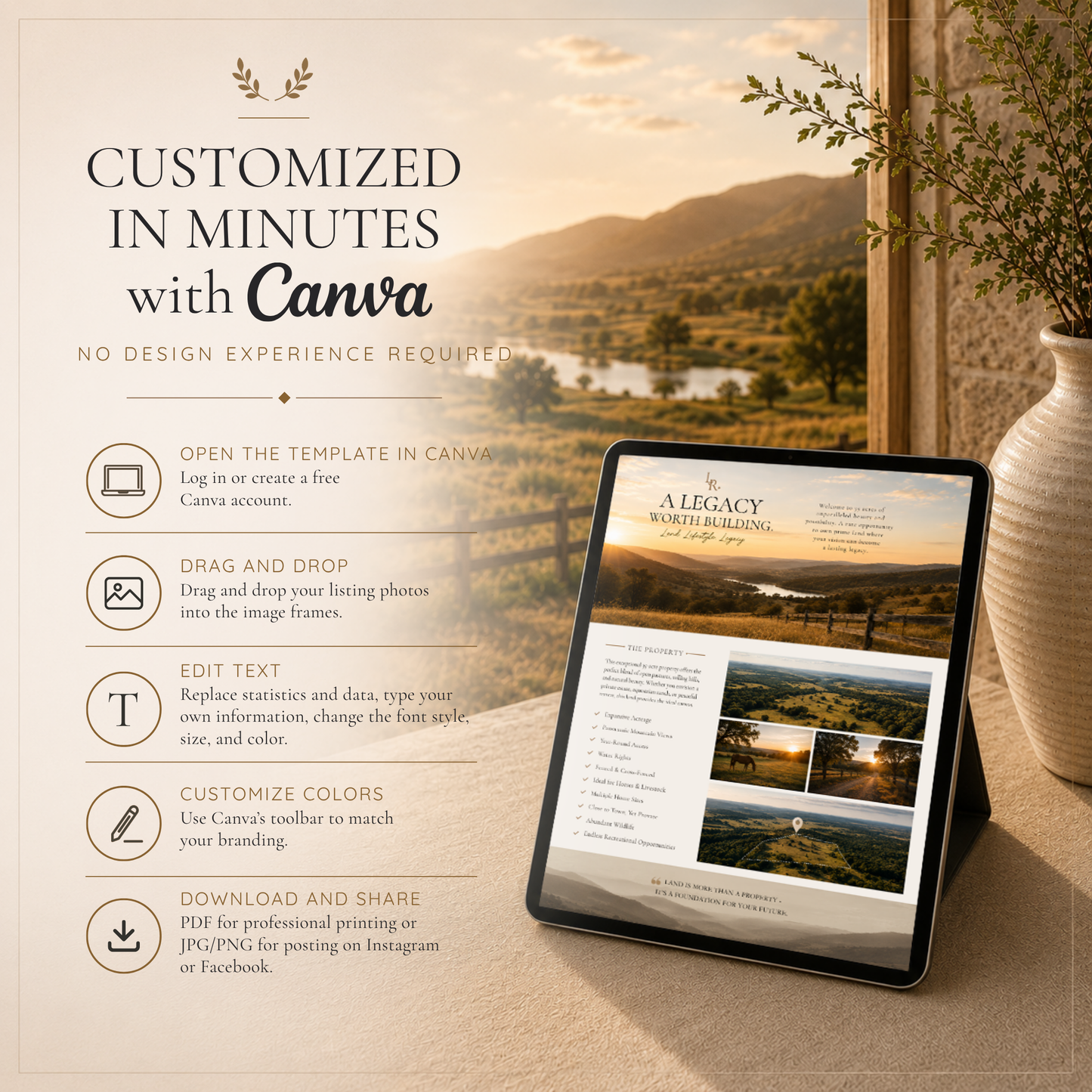 Luxury Land & Ranch Real Estate Canva Templates