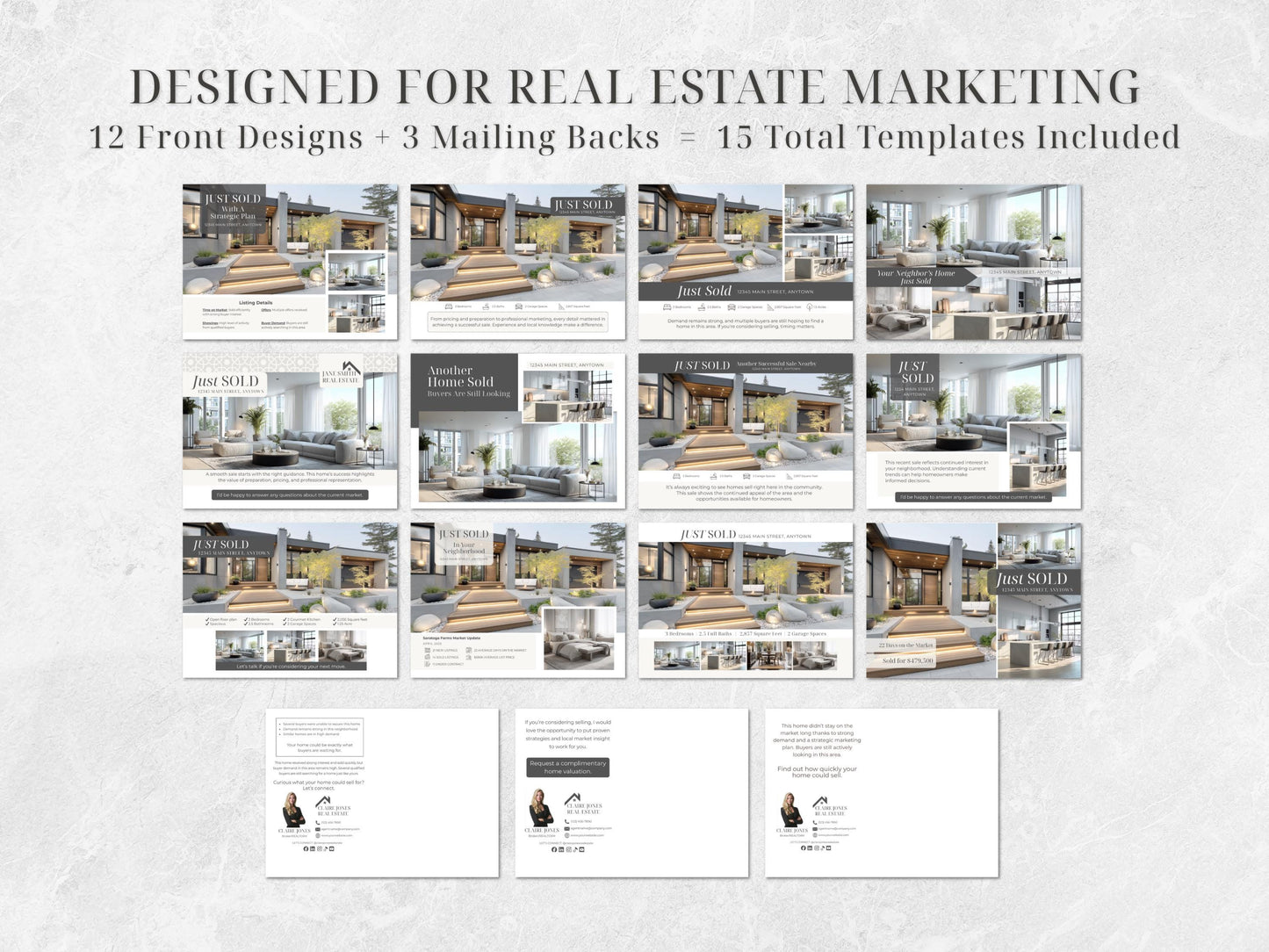 Just Sold Postcard Template Bundle | 12 Canva Editable Realtor Postcards | 5x7 Real Estate Marketing Templates | Instant Download