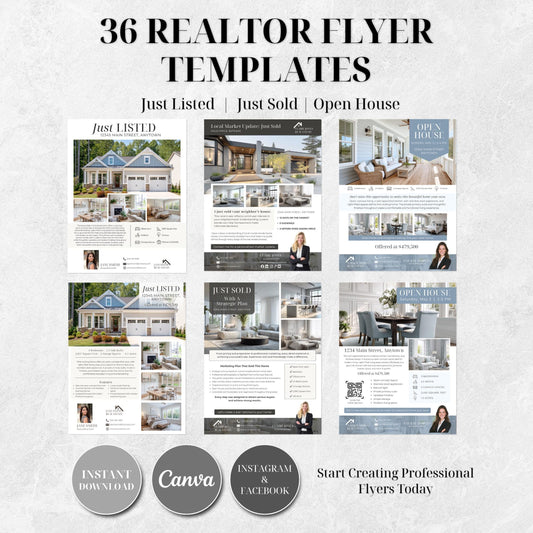 Realtor Flyer Canva Templates (36) | Just Listed, Just Sold, Open House Flyers | Real Estate Marketing Templates for Realtors