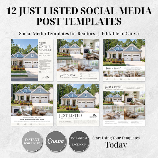 Just Listed Instagram Templates for Realtors | Real Estate Social Media Canva Templates | Realtor Marketing Posts