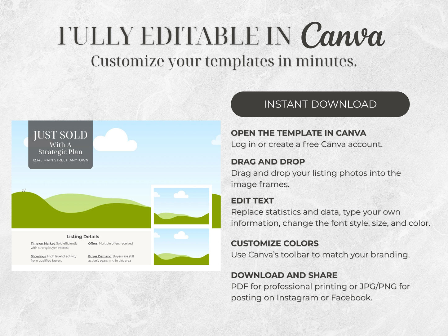 Just Sold Postcard Template, Canva Editable Real Estate Postcard, Realtor Marketing Template, 5x7 Postcard, Instant Download