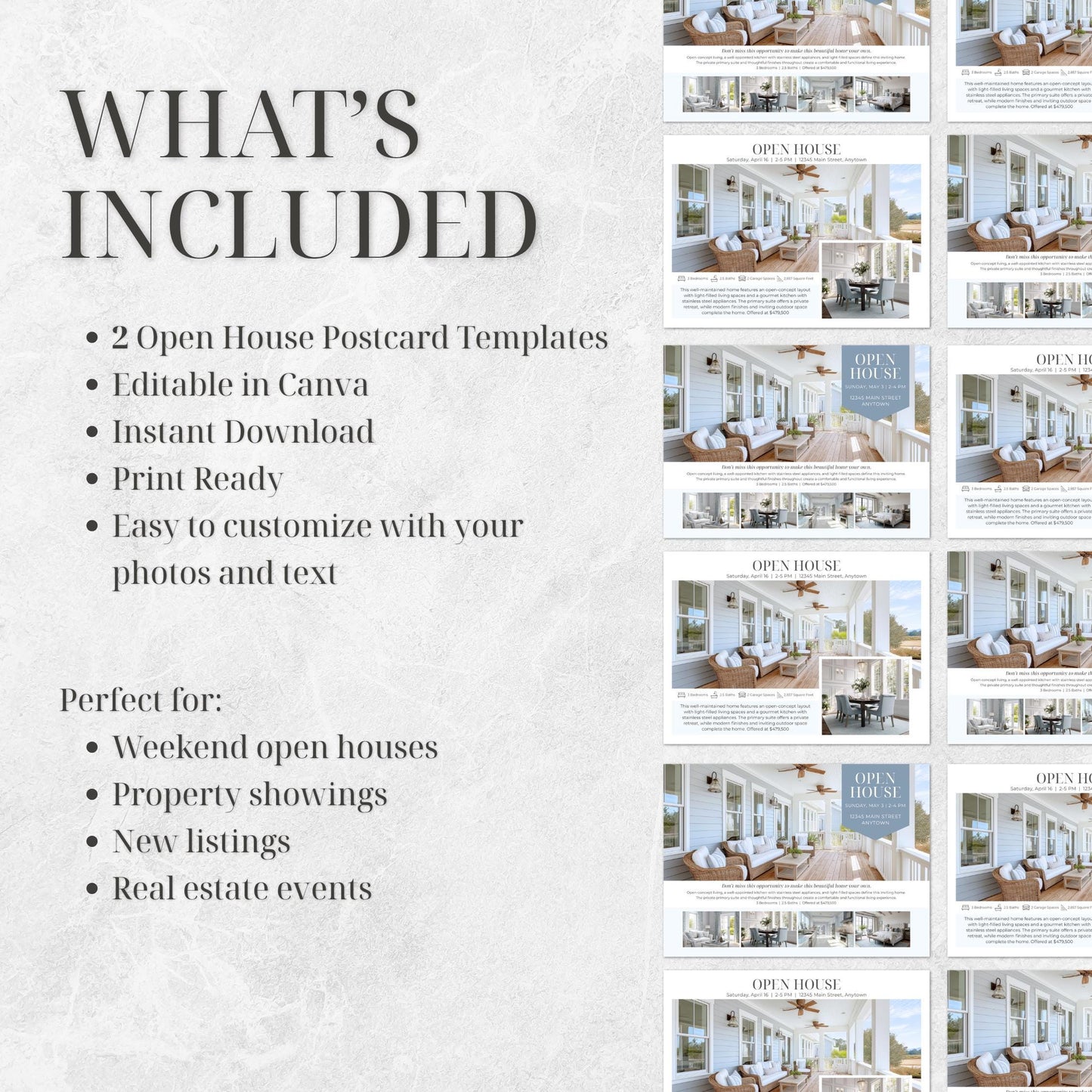 Open House Postcard Templates, Canva Editable Real Estate Postcards, Realtor Marketing Template, 5x7 Postcards, Instant Download