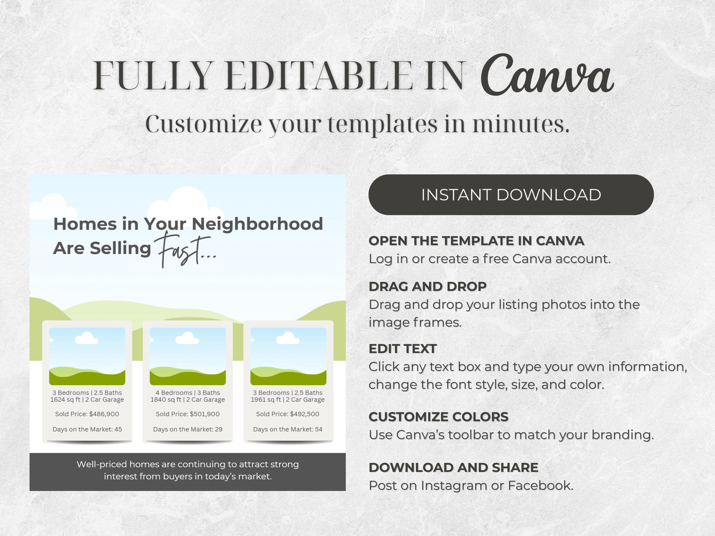 Real Estate Market Update Template, Editable Canva Realtor Social Media Post, Housing Market Template, Instant Download