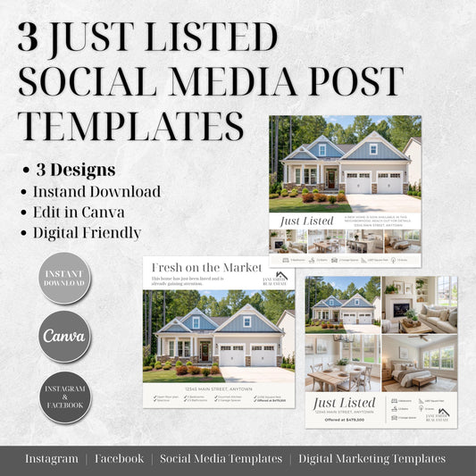 Just Listed Social Media Template, Canva Editable Realtor Instagram Post, Real Estate Marketing Template, Just Listed Post, Instant Download