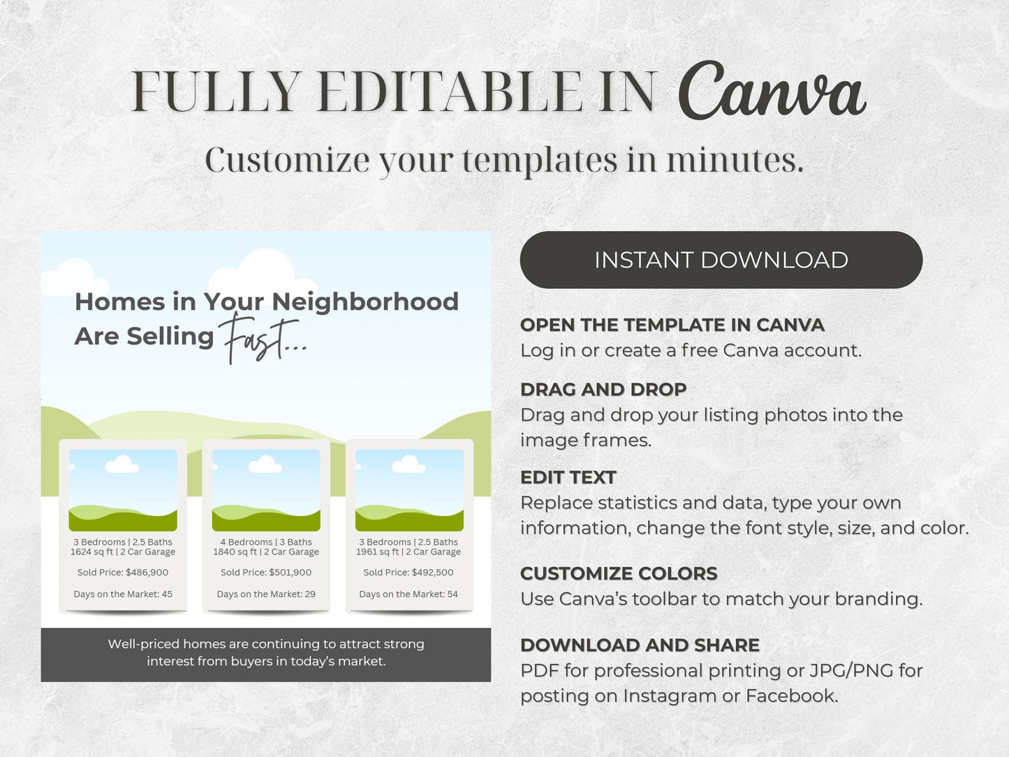 27 Real Estate Market Update Templates | Realtor Social Media & Postcard Canva Templates | Monthly Housing Market Posts