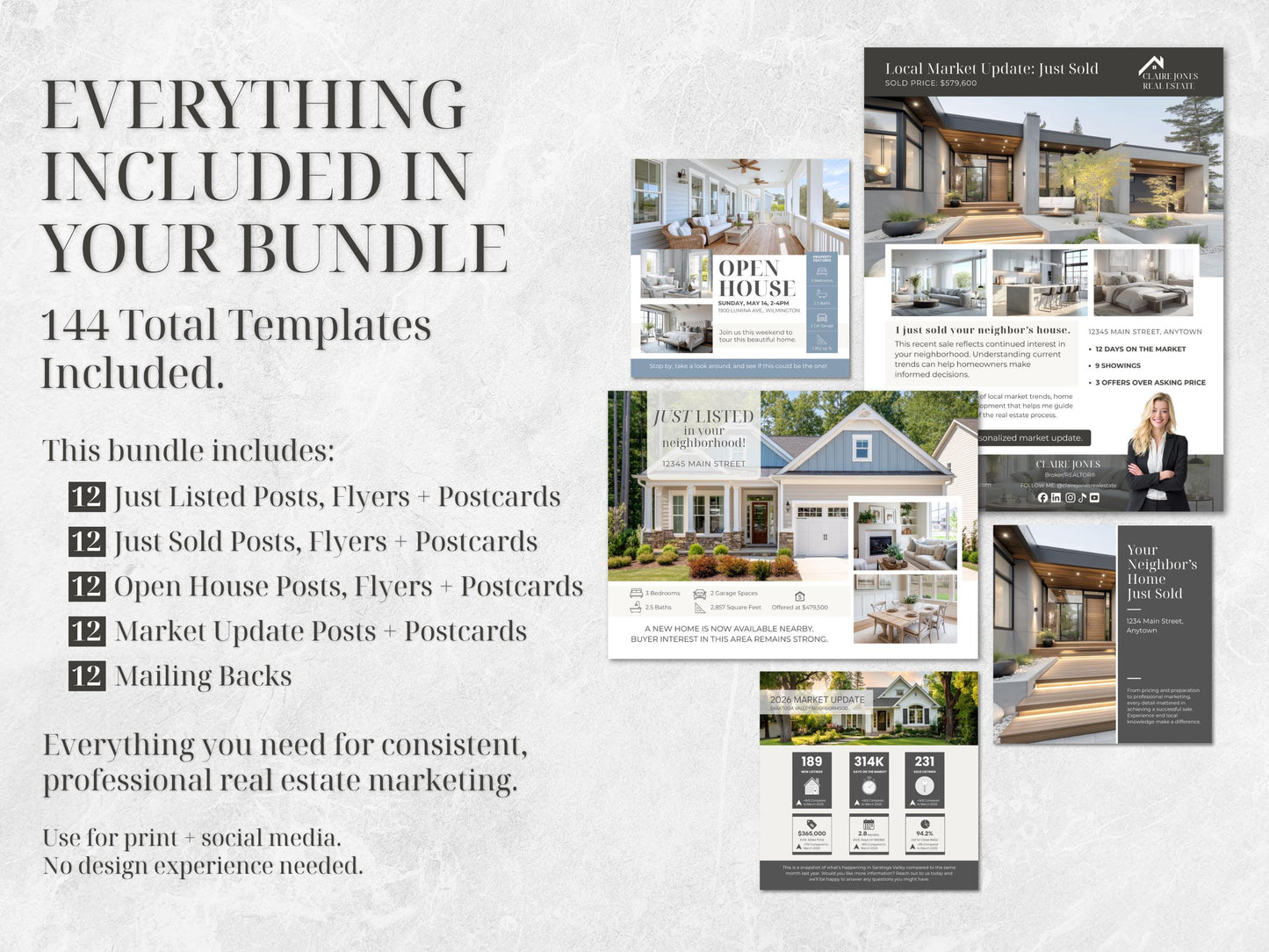 144 Real Estate Marketing Templates | Realtor Canva Mega Bundle | Flyers, Postcards & Social Media