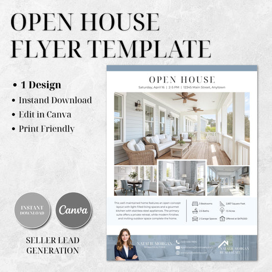 Open House Flyer Template, Editable Canva Real Estate Flyer, Realtor Marketing Template, Instant Download
