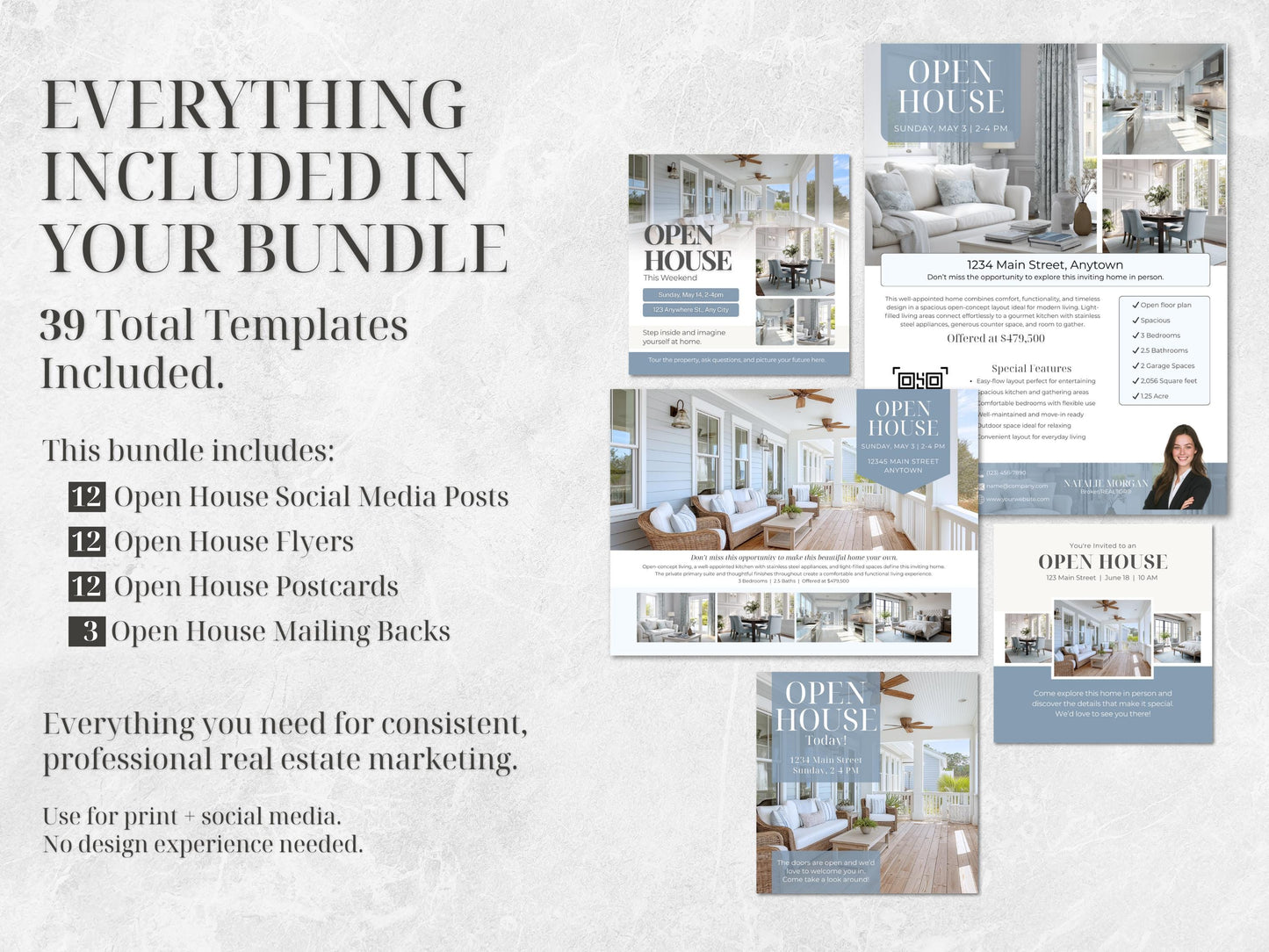 39 Open House Realtor Templates | Flyers, Postcards, Social Media Canva Templates | Real Estate Marketing Kit