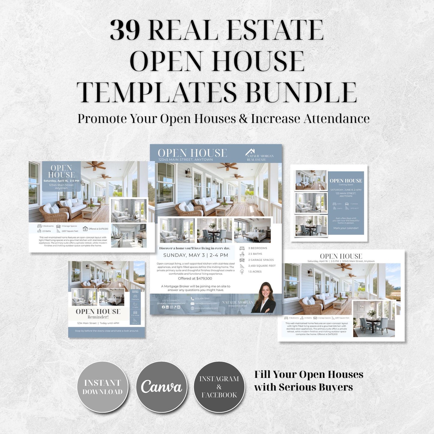 39 Open House Realtor Templates | Flyers, Postcards, Social Media Canva Templates | Real Estate Marketing Kit