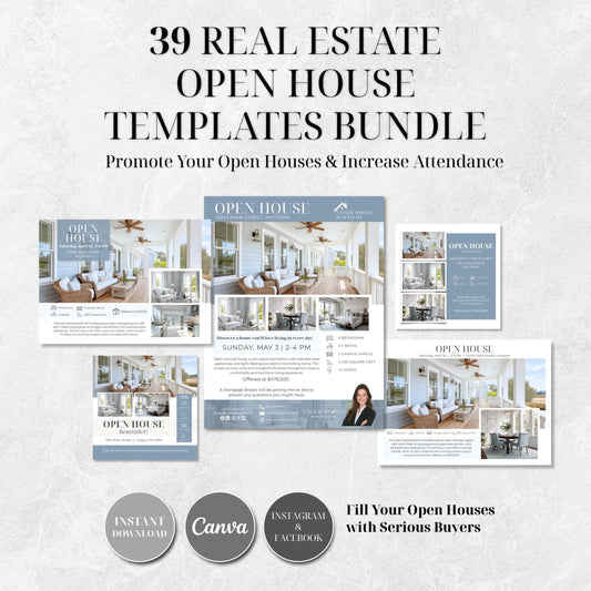 39 Open House Realtor Templates | Flyers, Postcards, Social Media Canva Templates | Real Estate Marketing Kit