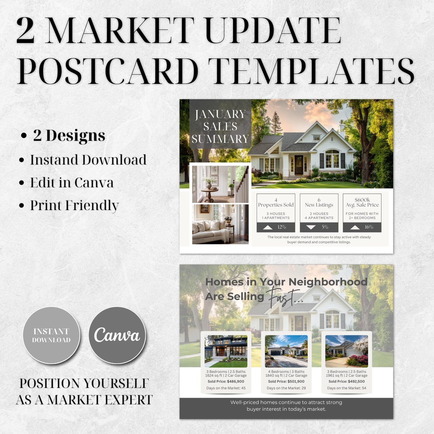 Market Update Postcard Template, Canva Editable Real Estate Postcard, Realtor Marketing Template, 5x7 Postcard, Instant Download
