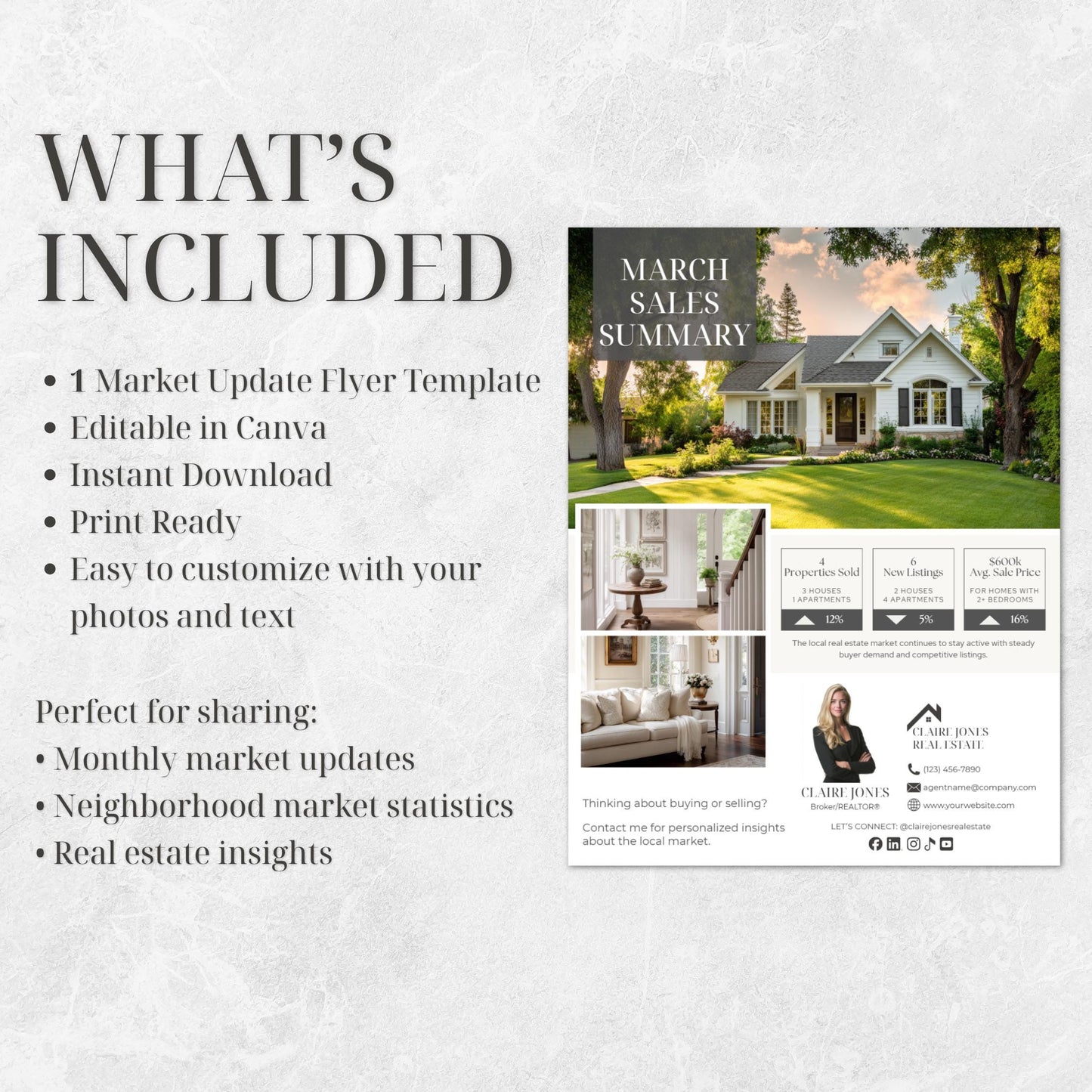 Market Update Flyer Template, Editable Canva Real Estate Flyer, Realtor Marketing Template, Instant Download