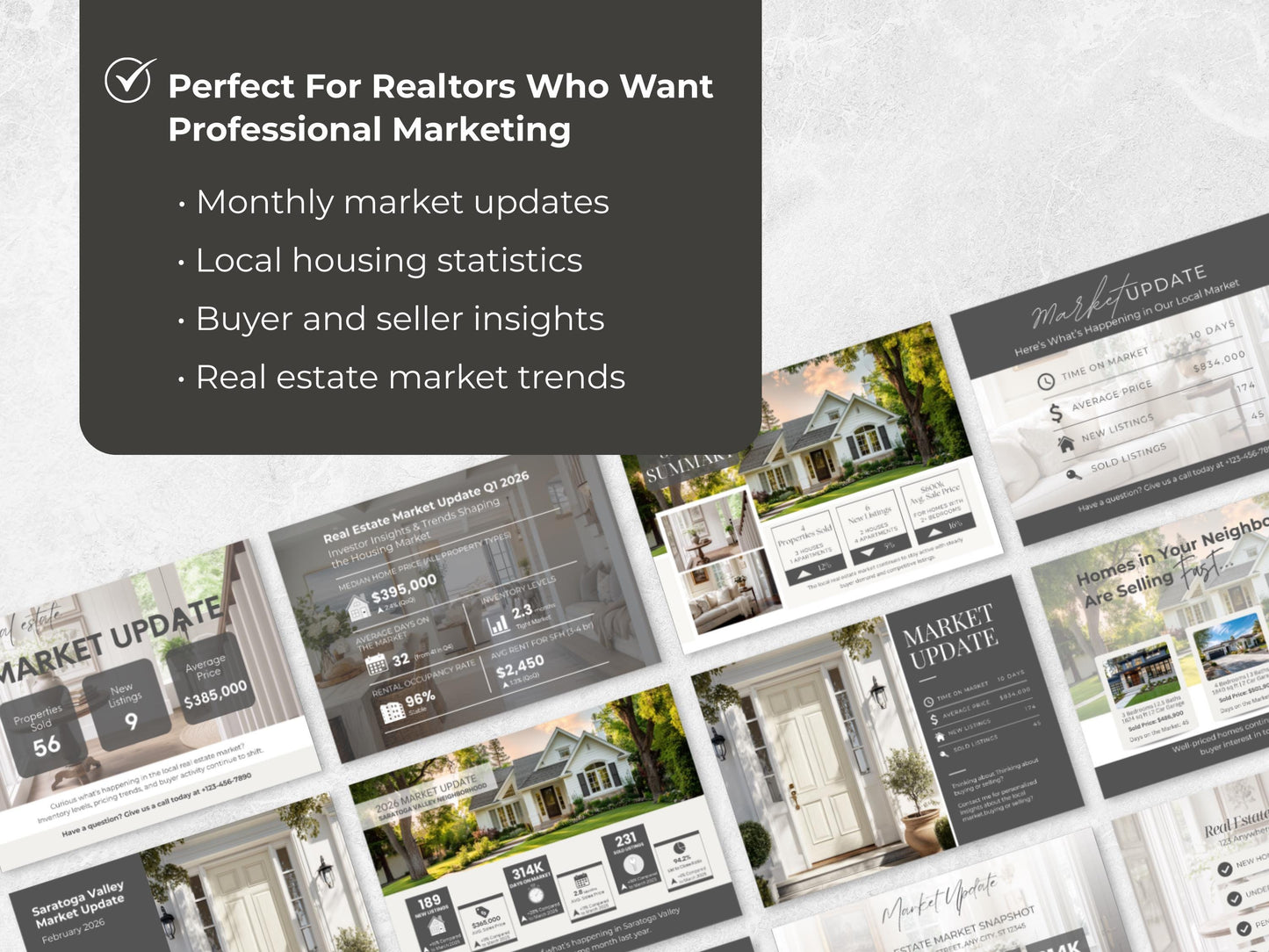 Real Estate Market Update Template | Realtor Postcard Canva Template | 12 Market Update Postcards + 3 Backs | Editable Marketing Kit