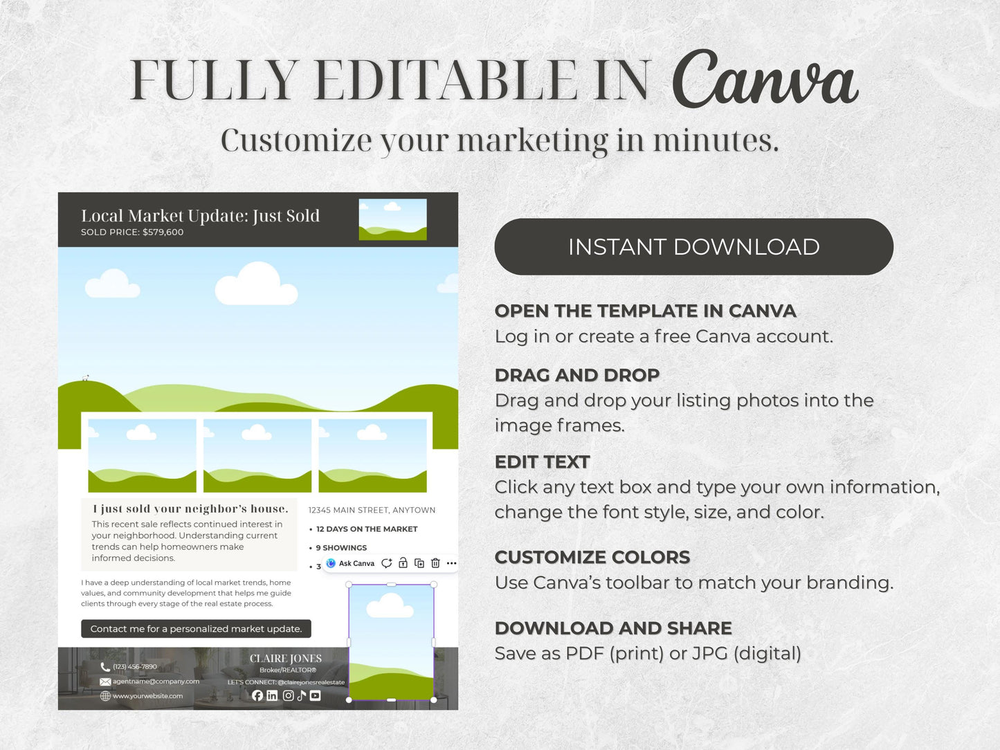 39 Just Sold Realtor Templates | Flyers, Postcards, Social Media Canva Templates | Real Estate Marketing Bundle