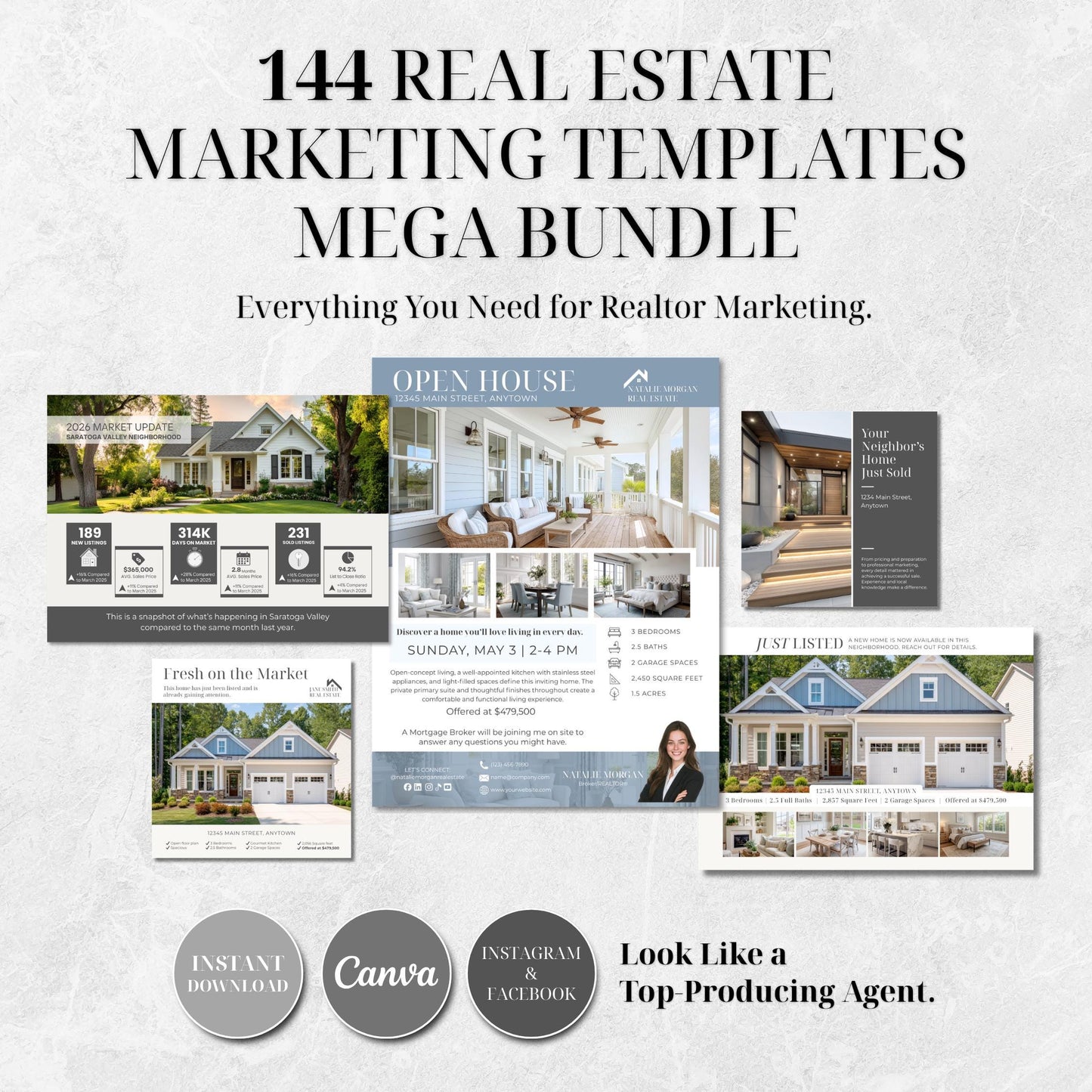 144 Real Estate Marketing Templates | Realtor Canva Mega Bundle | Flyers, Postcards & Social Media