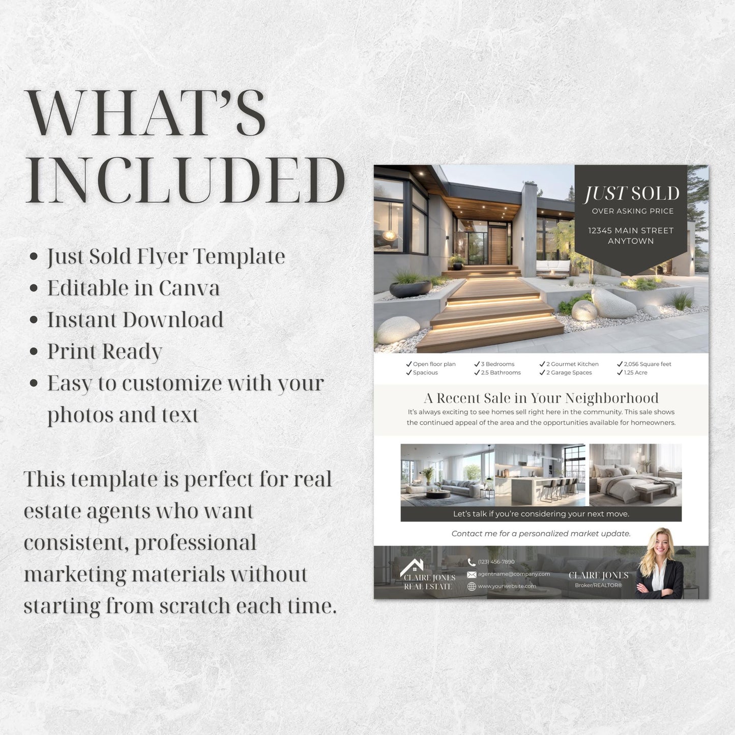 Just Sold Flyer Template, Editable Canva Real Estate Flyer, Realtor Marketing Template, Instant Download